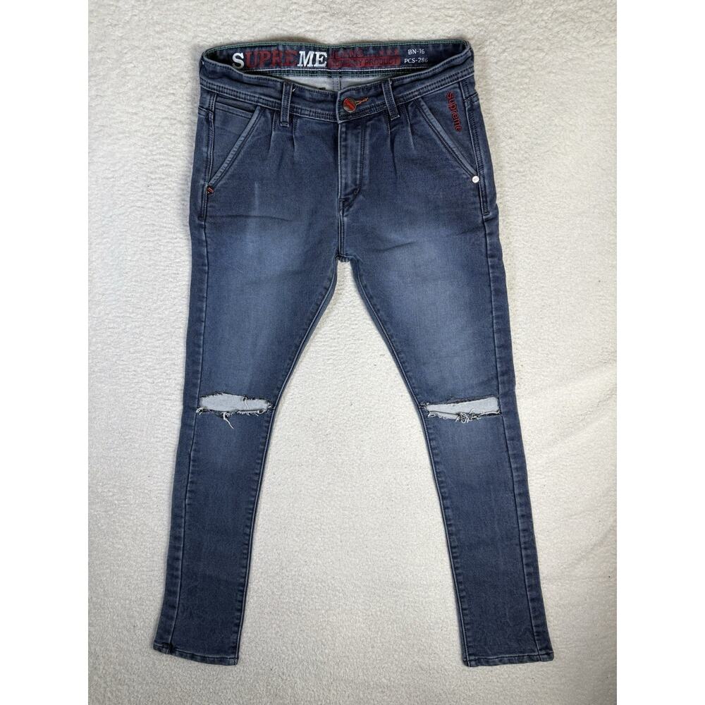 Supreme Skinny Jeans Mens 32x29 Blue Distressed Dark Wash Slash Pocket